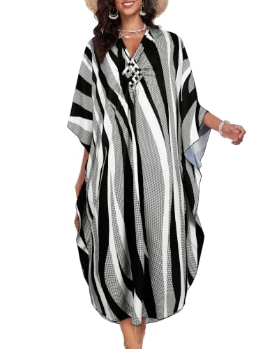Image of Kaftan Dresses for Women V Neck Caftans Batwing Sleeve Beach Cover Ups | JILUVIN Plus Size Long Floral Print Dress, Loose Fit Maxi Casual Moomoo, Lounge House Mumu Nightgown Summer Vocation 2026