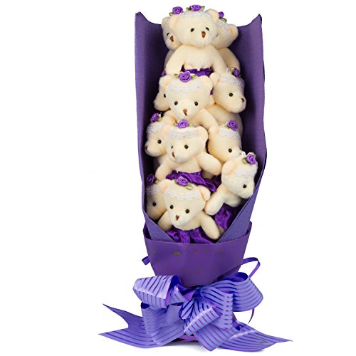 Deluxe Purple Love Bear Bouquet In Gift Box -One Dozen Long Stemmed Rose Stuffed Flower Plush Bears W Tutus-Gift Wrapped Bow & Ribbon- Great Mother's Day Gift For Mom, Birthday & Special Event Gifts #TOP2