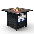 SereneLife Outdoor Propane Fire Pit Table - 40,000 BTU Square Gas Fire Table with Steel Top, Rattan-Style Panels, 6.6 lbs Lava Rock Set, Pulse Ignition for Patio & Backyard Heating, 28 x 28 x 24 in