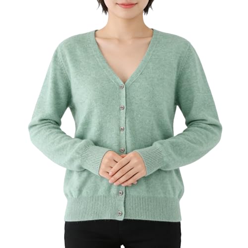 [Amtop] カーディガン レディース ジェードグリーン Vネック ニット カシミヤタッチ 着痩せ ナチュラル 春 羽織り 薄手 軽いの商品画像（Amazon）