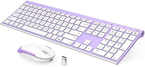 Vssoplor Wireless Keyboard and Mouse, Rechargeable Ultra Slim, Lavender | Quiet Full-Size Keyboard and Mouse Combo Set, for Laptop, PC, Notebook, Desktop, 2.4GHz Stable Connection, Ideal for Office