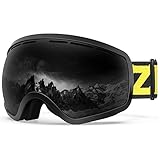 ZIONOR X10 Ski Snowboard Snow Goggles OTG for Men Women Youth Anti-fog UV Protection (VLT 17% Black Frame Black Lens)