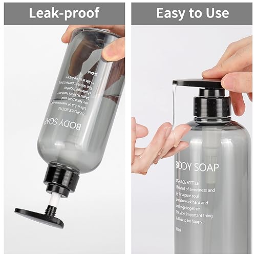 Czemo 3 Stück Shampoo Spender für Dusche 500ML Shampoo Flasche zum Befüllen Pumpflasche Nachfüllbarer Kunststoff-Lotionsspender Seifenspenderflaschen für Badezimmer, Grau