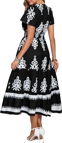 Image of Floral Print Dress for Women Boho Long Dresses Flowy A line Dresses Fit for Office and Casual Vacation Cocktail Party Prom