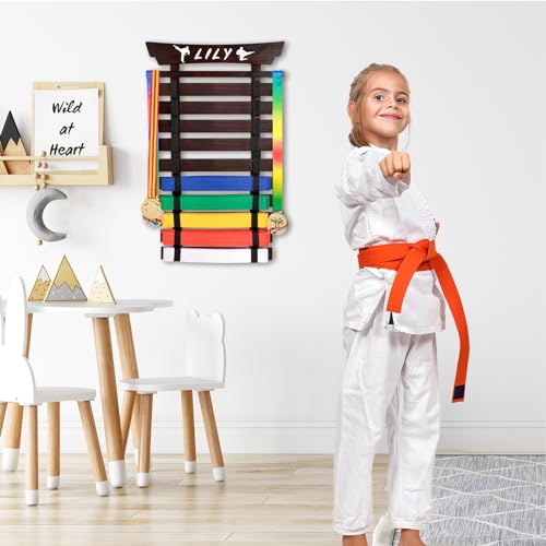 image for Winartton 10 Belts Karate Belt Display Rack with Stickers, Taekwondo B