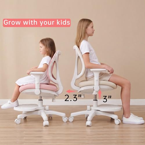chirvana Desk Chair, Ergonomic Study Chair for Kids with Lumbar Support and Footrest, Adjustable Height, Flip-Up Armrests, Mesh Student Chair with Adjustable backrest, Model Deer (Pink) by chirvana - Image 3