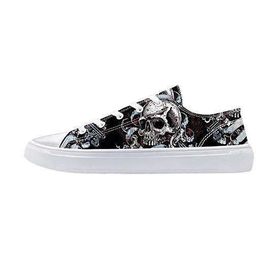 FIRST DANCE Unisex Skulls Print Canvas Shoes for Men Women Lace Up Fashion Sneakers Custom Shoes 8US W