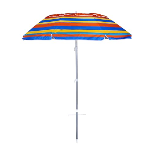 Bayside21 6.5ft folded Portable beach umbrella with sand anchor windproof, Push Button Tilt and Air vent UPF 50+ Protection Fits in a large Suitcase for Patio Garden Beach Pool Backyard, Blue Multi Stripe CH-1504