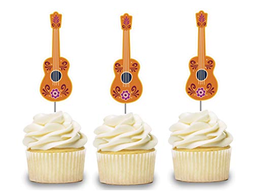 Guitar Cupcake Toppers 12 Pcs, Luau Cake Picks Party Supplies Decoration, Music Baby Shower Themed Celebration #TOP9