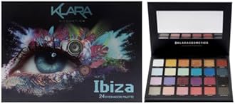Klara Cosmetics 24 Shade Eyeshadow Palette Ibiza glamorous shimmers bold mattes strong pastel tones long lasting full pigment