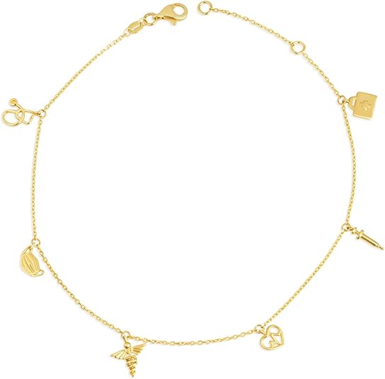 Claddagh Gold 14K Yellow Gold Medical Charm Anklet 10"