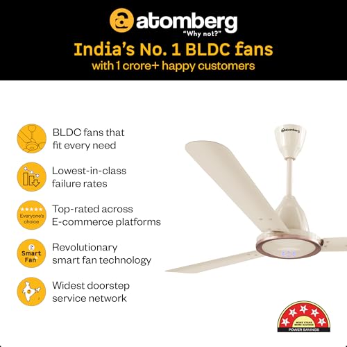Image of atomberg Erica Artesta 1200mm India's No.1 BLDC Ceiling Fan with Remote | BEE 5-star | Best Air Delivery | Low noise | LED Speed Indicator | 3 Years Warranty| Seasand Ivory