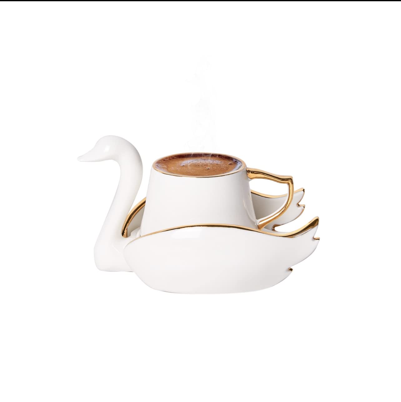 Decoret Small Espresso Cups and Saucers, Luxury Set of 2 Demitasse Cups, Gift Box, Small Coffee Cup, White Espresso Cup, Turkish Coffee Cup, Porcelain Espresso Cup - Porcelain (Swan)