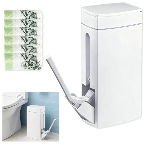 Leemeexaa Bathroom Trash Can with Toilet,Slim Bathroom Trash Can,Toilet Brush and Holder Set,4.5 Liter / 1.2 Gallon Press Type Odor Proof rv Trash can,for Bathrooms, RVs, Small Spaces