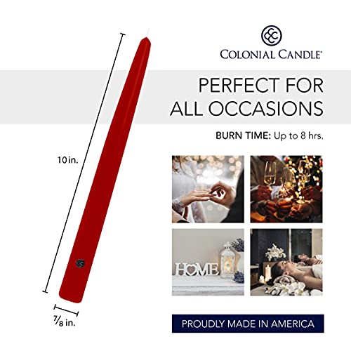 Image of Colonial Candle Unscented Taper Candle, Handipt Collection, Red, 10 in, Pack of 12 - Up to 8 Hours Burn