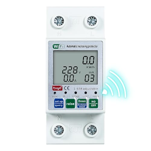 Jadeshay Medidor de Energía WiFi Inteligente 63A 220V Medidor de Consumo Electrico Monofasico Amperímetro Voltímetro kWh Potencia Monitor Metro con Pantalla LCD Digital