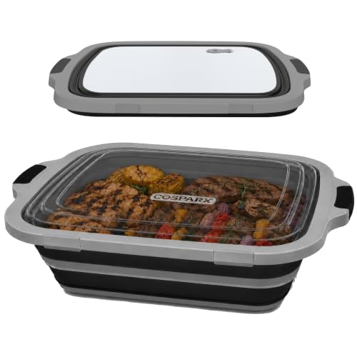 COSPARX XL 3-in-1 Collapsible BBQ Prep Tub with Clear Lid and Drain Plug