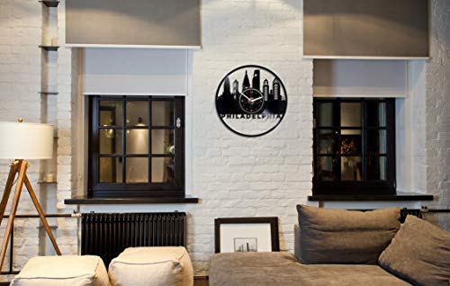 Kovides Philadelphia Wall Clock Vintage Vinyl Record Retro Wall Clock Philadelphia City Art Wall Clock 12 Inch Birthday Gift Philadelphia City Gift New Year Gift Usa City Home Wall Decor #TOP2