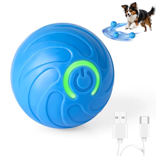 jwogngls Pelota de juguete interactiva para perros, bola mágica segura y duradera para perros, bola eléctrica para perros pequeños y medianos, recargable por USB (azul)