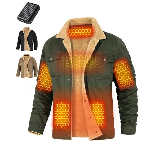 Wulcea Graphene Heated Jacket for Men 12V Fast Charge 18400mAh Large Capacity Small Army Green