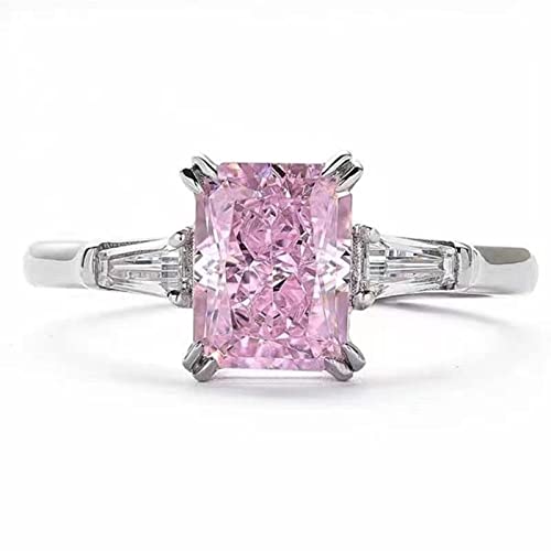 925 Sterling Silver Fashion Square Pink Diamond Zirconium Ring Personalized Promise Ring Women's 18K Gold Plated Sweet Temperament Square Diamond Ring Engagement Ring for Women (8)