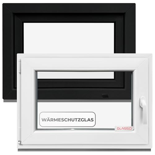 Fenster Anthrazit 40x40 cm 2 fach Verglasung - Alle Größen Kunststofffenster (60mm prof) -DIN L- Kellerfenster BxH: 400x400mm Perfekt für Hauskeller,Garagenfenster,Gartenhaus - Dreh-Kipp System
