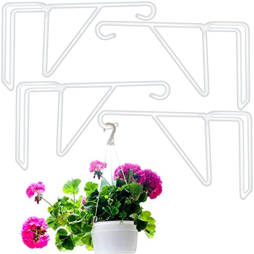 Zacool Vinyl Fence Hooks-4 Pack 5 x 10 Inches Durable White Patio Hooks Coated Steel Fence Hangers for Hanging Plants Bird Feeders,Lights,Basket,Pool Tools…
