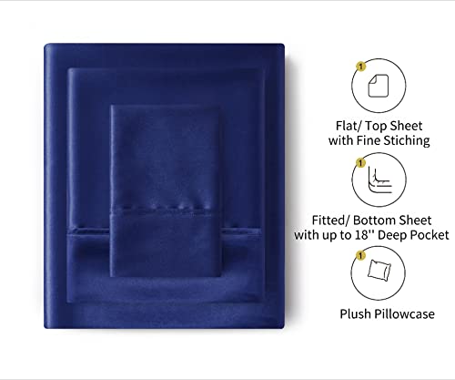 Image of Lanest Housing Silk Satin Sheets, Twin XL Size Satin Bed Sheet Set with Deep Pockets, Cooling Soft and Hypoallergenic Satin Sheets Twin XL - Navy Blue