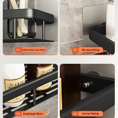 Image of DODGE 'N WOLVES Pack of 2, Self Adhesive Bathroom Shelf for Wall Shelf Organizer Wall Mounted Aluminum Bathroom Shelves Rack Holder Stand Bathroom Accessories Organiser Without Drill - Lightweight