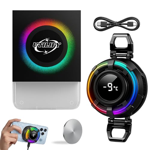 Utilify Enfriador de Móvil Gaming RGB con 2 Modos | Refrigeración Rápida 15W por Semiconductor | Disipador Activo Silencioso y Compacto | Compatible con iPhone y Android | Enfriamiento Inteligente