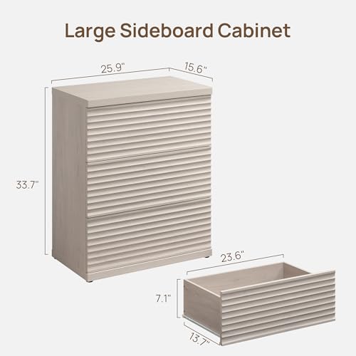 Image of SICOTAS Sideboard Cabinet with Storage, Modern Fluted Buffet Cabinet with 3 Large Drawers, Mid Century Entryway Cabinet for Living Room, Kitchen