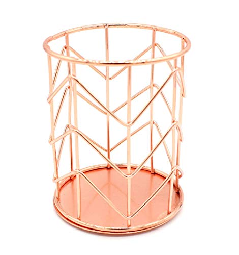 FABSELLER Pencil Holder, Metal Pen Pencil Holder Desktop Tidy Organizer Cosmetic Brush Storage Home Office School Table Stationery Supplies, Rose Gold