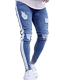 Huixin Herren Jeanshose Biker Destroyed Jeans Denim Herrenmode Hose Zerissene Hosen Stretch Skinny Bleistift Hose Freizeithose (Color : Hellblau, Size : XL)