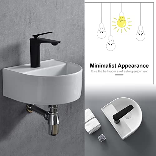 Davivy 12.4" X 11'' U-Shaped Wall Mount Bathroom Sink With Pop Up Drain And Installation Kit,Corner Bathroom Sink,White Vessel Sink,Small Bathroom Sink,Bowl Sinks For Bathrooms(Not Included Faucet) #TOP3