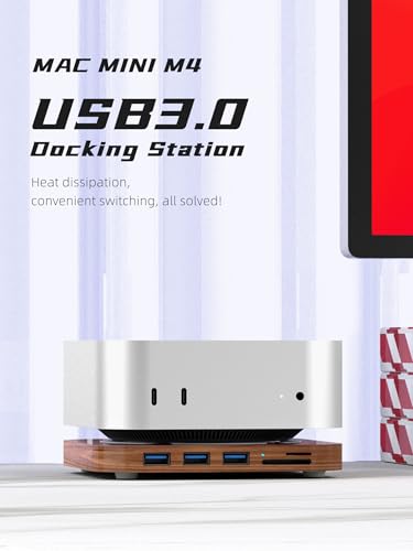 Hub Mac Mini M4 Pro support bois noyer bureau minimaliste - 6