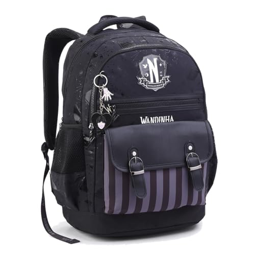 Mochila Vandinha Wandinha Holográfica Menina Juvenil Costa (Preto)
