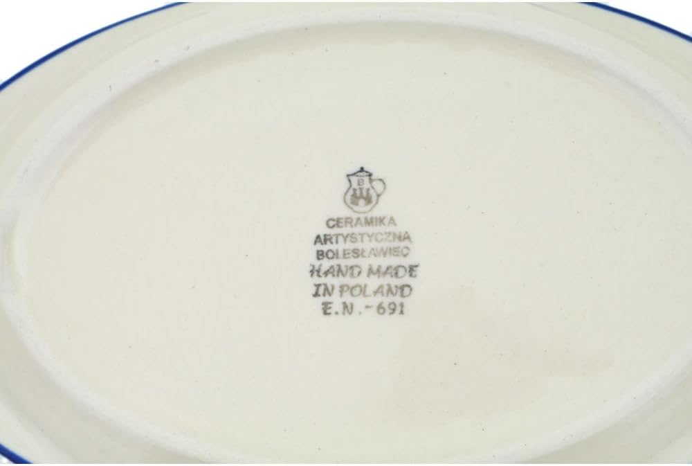 Polmedia Polish Pottery Saucer - Moring Greeting Pattern Handmade in Boleslawiec Poland by Ceramika Artystyczna + Certificate of Authenticity
