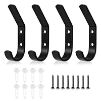 4 Pack Wall Hooks - 8cm Black Sturdy Screw In Coat Hooks for Door Wall Mounted with 10kg Load - Towel Hooks for Bathroom Back of Door Hooks for Hanging Clothes Keys Bags Hats in Bedroom Living Room