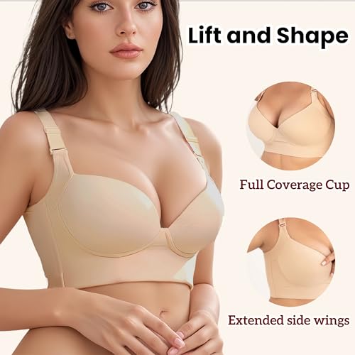 Image of Women's Push Up Bra Hide Back Fat Full Coverage Bras with High Support Plus Size T-Shirt Bra for Smoothing Back