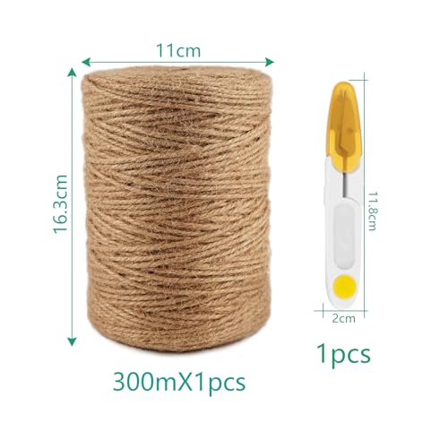 300 M Jute-Schnur，3MM Natur Braun Jutegarn，Paketschnur, Dekokordelm,Bindegarn,Bastelschnur,Jute Twine für Kunst-Handwerk, Floristik, Dekoration, Handwerk,Garten,Pflanzen