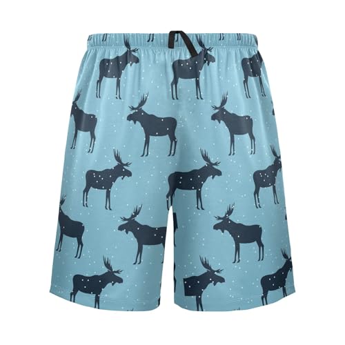 Men's Pajama Shorts Soft Comfy Casual Sleep Lounge Moose Elks Pj Bottom with Drawstring & Pockets2