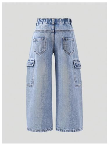 WDIRARA Toddler Girl's Graphic Baggy Jeans High Waisted Wide Leg Denim Cargo Pants with Pockets2