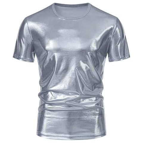 Rrongwn Men's Shiny Silver T-Shirt for Disco Cover