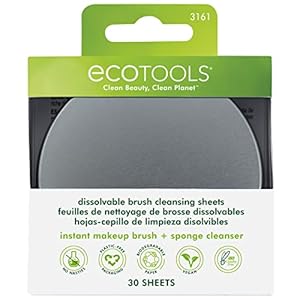 EcoTools Professional Makeup Brush Cleaner and Beauty Blender Dissolving Sheets with Textured Mat, Plastic-Free Recyclable Packaging, Cruelty Free, Vegan, Travel Size, Add Water, 30 Sheet Count