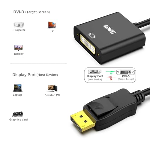 BENFEI DisplayPort auf DVI Konverter, Vergoldet DP/Display Port zu DVI-D Kabel HDTV Adapter Konverter Männlich zu Weiblich