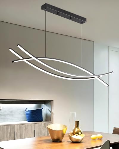 MOMOYY Moderna Araña de Arco - Luz de Techo LED Regulable con Mando a Distancia y Ajuste de Altura, Iluminación de Comedor Ajustable para Isla de Cocina, Bar, Cafetería, Mesa de Comedor (120cm)