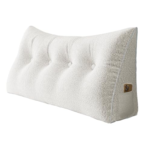 BNCKTRD Triangle Reading Pillow XXL Full Size XXL Wedge Headboard Extra Large Back Support Pillow for Sitting up in Bed Daybed Bolster Backrest Cushion Velvet Ivory