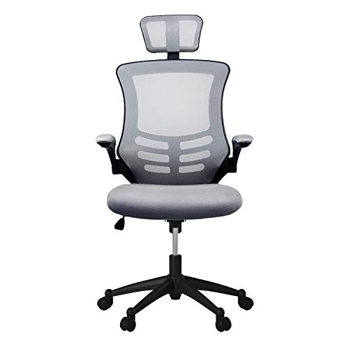 Modern High Back Mesh Executive Chair With Headrest And Flip Up Arms. Color: Silver Grey #TOP3