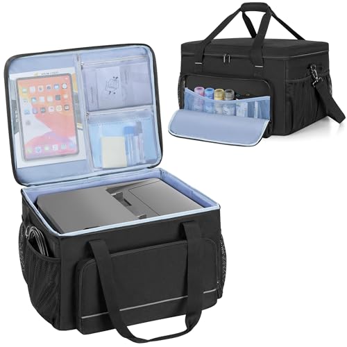 Yarwo Maletín de Transporte para Impresora Compatible con HP OfficeJet Pro/DeskJet/Smart Tank/Epson EcoTank, Bolsa de Almacenaje Acolchada con Placa Base y Separadores para Tinta y Material de Oficina