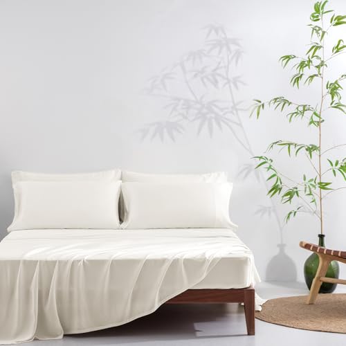 Homilay California King 6 Pieces 100% Viscose Derived from Bamboo Sheet Set, Silky Smooth Soft Bedding with Deep Pocket UP to 16, Organic & Oeko-TEX Certified Cooling Bed Sheets, Cream by Homilay - Used condition - Image 2